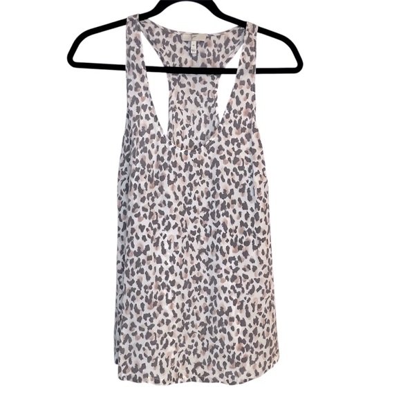 Joie White and Brown Cheetah Print Racerback Silk Tank Top Mobwife Preppy Girly - Picture 2 of 9